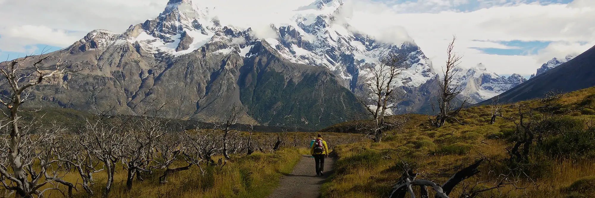 Excursionista en sendero del Parque Nacional Torres del Paine.